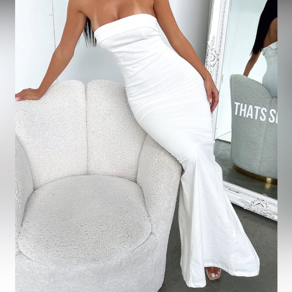 White linen bodycon maxi dress